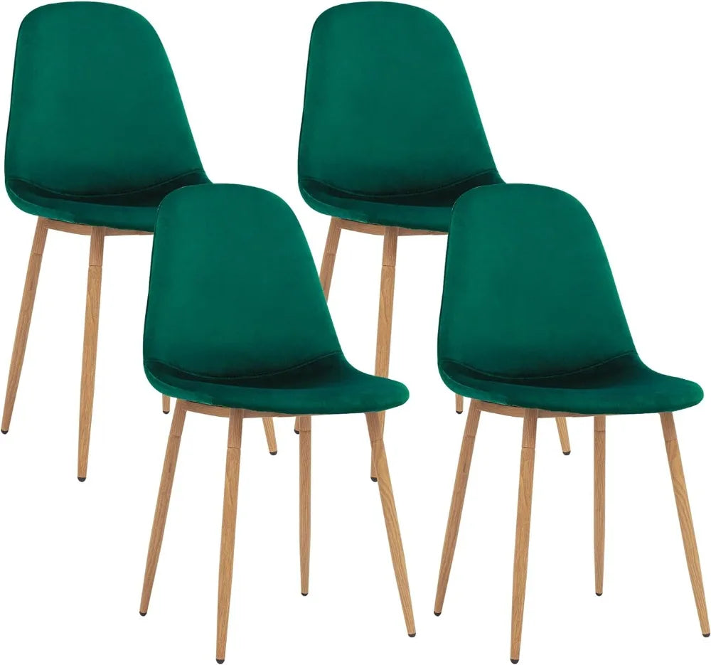 Canglong Kitchen Velvet Cushion Seat, Green Back and Metal Legs, Modern Mid Century Living Room Side Dining Chairs, Set of 4