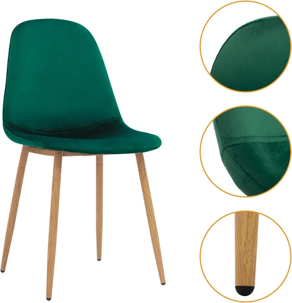 Canglong Kitchen Velvet Cushion Seat, Green Back and Metal Legs, Modern Mid Century Living Room Side Dining Chairs, Set of 4