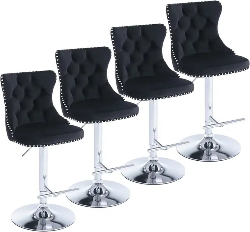 Bar Stools Set of 4 Adjustable Counter Height Barstools with High Back Button Tufted and Nailheads Trim Velvet Upholstered