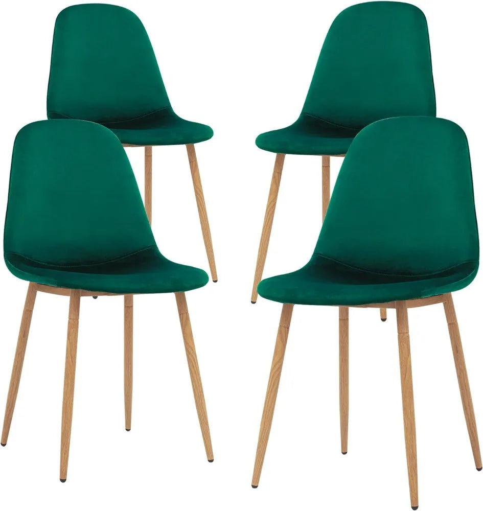 Canglong Kitchen Velvet Cushion Seat, Green Back and Metal Legs, Modern Mid Century Living Room Side Dining Chairs, Set of 4