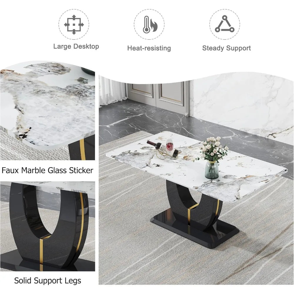 Elevate White Faux Marble (Glass Sticker) Dining Set