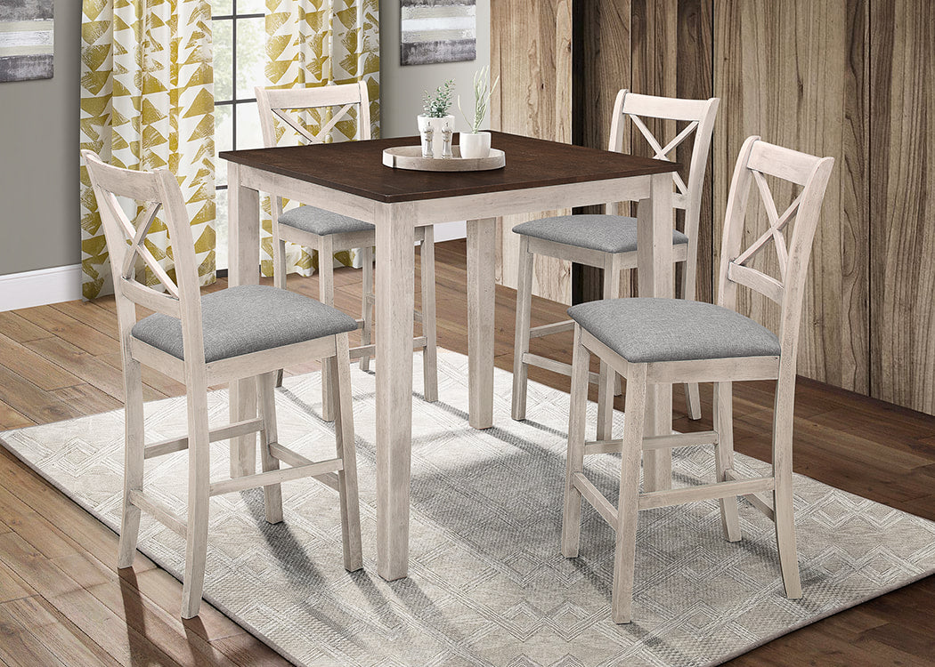 Tahoe - Antique White - Pub Table + 4 Chairs